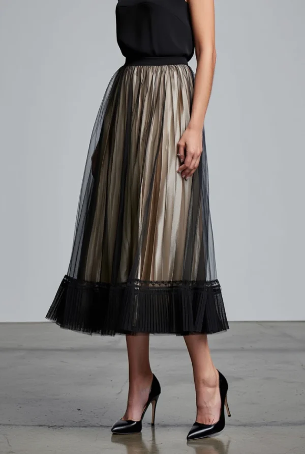 Falda Tul Negra trans-forro Gold