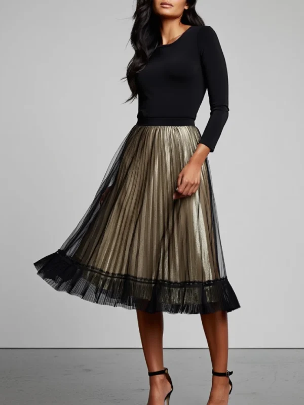 Falda Tul Negra trans-forro Gold