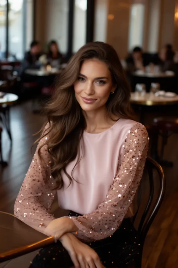 Blusa con Lentejuelas en Manga