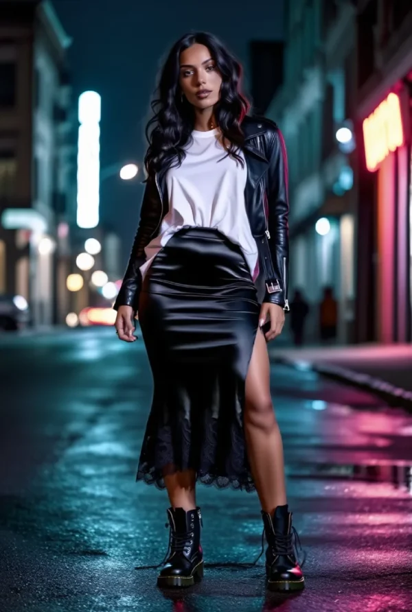 Falda Lisa con Encaje